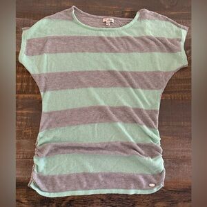 Guess Striped Lightweight Knit Mint and Gray Women's Top